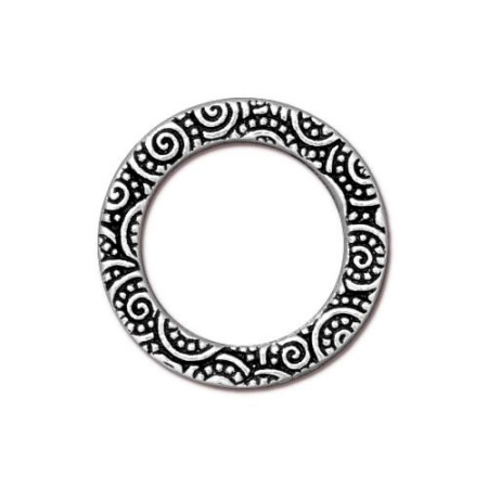 Коннектор, 19мм, TierraCast, кольцо со спиральным узором, базовый материал - оловянный сплав, посеребренное с чернением, 2 шт.
