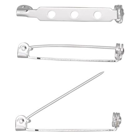 Основа для броши, 32.5мм, с фиксатором, базовый материал - сталь, посеребренная, 2 шт.