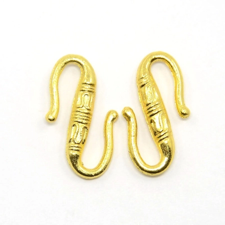 Застежка, 23х12мм, крючок, с витым узором, базовый материал - оловянный сплав, золотистого цвета, 1 шт.
