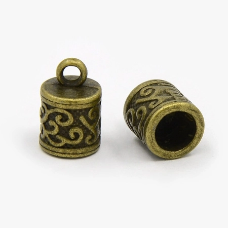 Концевики, 13х8.5мм (внутренний размер 6мм), клеевые, с завитками, для шнура, базовый материал - цинковый сплав, бронзовые с чернением, пара