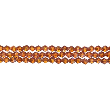 Бусины стеклянные, 4-5мм, граненые, биконусы, янтарно-коричневые с радужным покрытием, 78 шт., низка Бусины стеклянные, 4-5мм, граненые, биконусы, янтарно-коричневые с радужным покрытием, 78 шт., низка