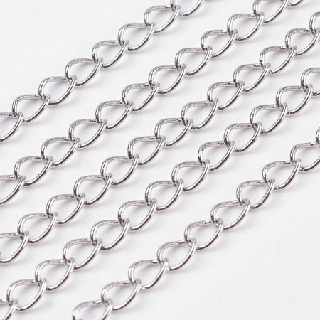 Цепочка отрезная (без замка), 3.5-4х2.5-3мм, витая, базовый материал - железо, стального цвета, 2 метра