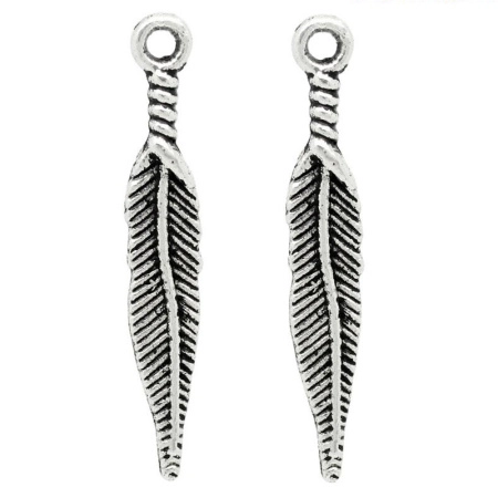 Подвеска, 29х5мм, перо, базовый материал - цинковый сплав, стиль тибетское серебро, 1 шт. УЦЕНКА
