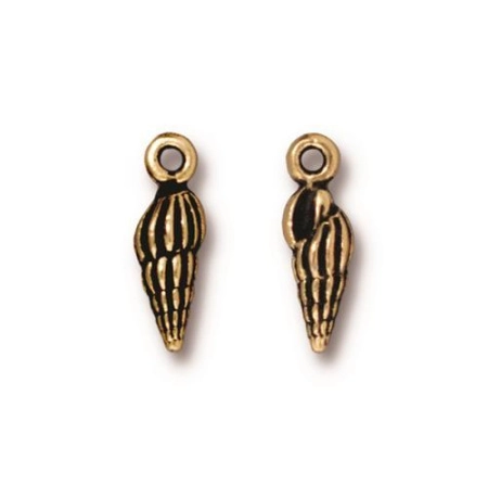 Подвеска, 14.5х4.5х4мм, TierraCast, Веретенообразная ракушка мини, базовый материал - оловянный сплав, позолоченная с чернением, 2 шт.