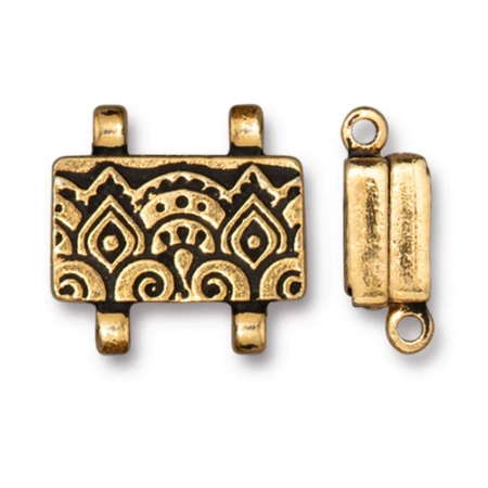 Застежка, 17х17мм, TierraCast, магнитная, Храм, на две нити, базовый материал - оловянный сплав, позолоченная с чернением, 1 шт.