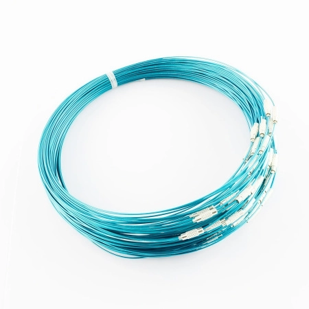 Основа для колье (чокер) с замком, 1мм, цвет голубой, 45 см, 5 шт.