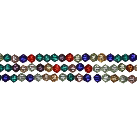 Бусины стеклянные, 4-5мм, граненые, биконусы, микс цветов, 72 шт., низка Бусины стеклянные, 4-5мм, граненые, биконусы, микс цветов, 72 шт., низка