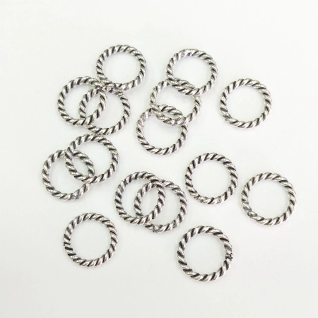 Соединительное колечко, 8.2мм (толщина 1.2мм, внутренний размер 5.8мм), Индия, витое / крупное плетение, неразъемное, базовый материал - латунь, посеребренное с чернением, 20 шт.