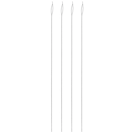 <p>Набор из 4 гибких тонких игл с большим складывающимся ушком. Сделаны из нержавеющей стали. Толщина иглы - около 0.3 мм, длина около 6.4 см. Произведены в Индии американской компанией Beadalon. Цена за 1 набор.</p>