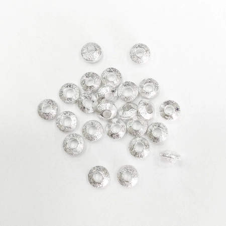 Бусина металлическая, 4х2мм, Индия, биконус плоский, текстурированный, базовый материал - латунь, посеребренный, 50 шт.