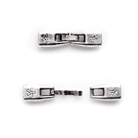 Застежка-концевик, 36х9мм (внутренний размер 6х3мм), защелкивающаяся, с цветочками, базовый материал - цинковый сплав, стиль тибетское серебро, 2 шт.