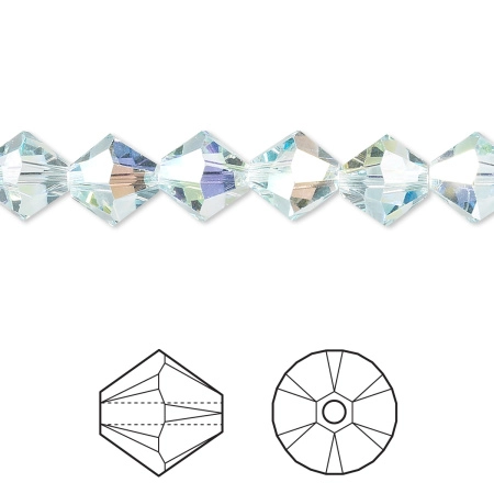 Бусина Swarovski, 8мм, Биконус (#5328), светло-голубой с AB (цвет 361AB), 1 шт.