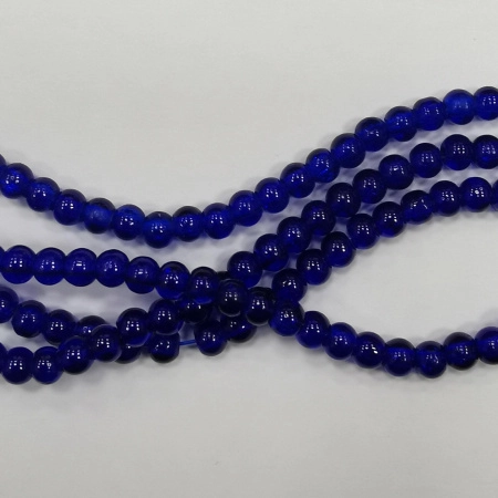 Бусины стеклянные, 4мм, кракле, цвет темный ярко-синий, 195 шт., низка