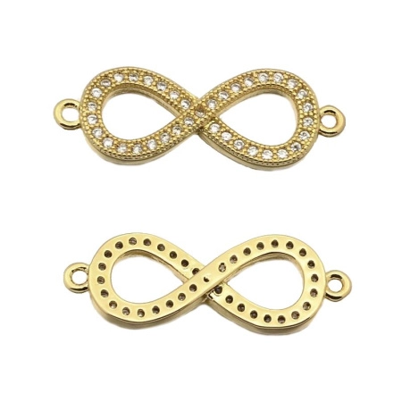 Коннектор, 24х8.5мм, Milano, Бесконечность, с фианитами, базовый материал - латунь, под золото, 1 шт.