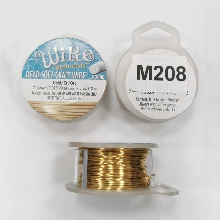 Проволока гибкая, 0.644мм, Wire elements (Craft Wire), не темнеющая, золотистого цвета, катушка, 7.3 метра