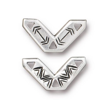 Соединитель-переходник, 18.5х10мм, TierraCast, на два отверстия, V-образный, базовый материал - оловянный сплав, посеребренный с чернением, 2 шт.