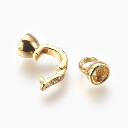 Застежка-концевик, 17х7мм (внутренний размер 4мм), Milano, защелкивающаяся, с фианитами, базовый материал - латунь, под золото, 1 шт.