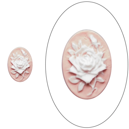 Камея акриловая, 18х13мм, роза, белая на розовом, 1 шт., УЦЕНКА