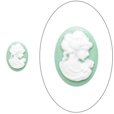 Камея акриловая, 18х13мм, девушка с розой, белая на зеленом, 1 шт.