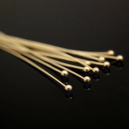 Пины с шариком, 53.5х0.511мм, Корея, базовый материал - латунь, позолоченные, 2 грамма