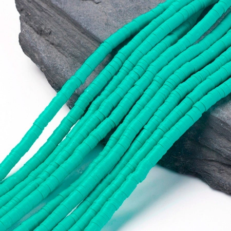 Бусины из гибкой полимерной глины, 4х1мм, диски (чипсы), бирюзового цвета, 350-400 шт., низка