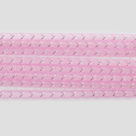 Бижутерная сетка-рукав, 8мм, розовая с серебристой нитью, 10 метров
