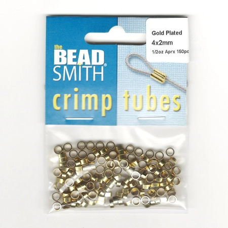 Кримпы, 4х2мм, Bead Smith, трубочки, базовый материал - латунь, позолоченные, около 150 шт.
