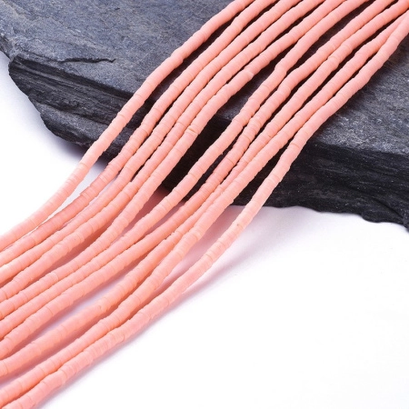 Бусины из гибкой полимерной глины, 4х1мм, диски (чипсы), персиково-розового цвета, 350-400 шт., низка