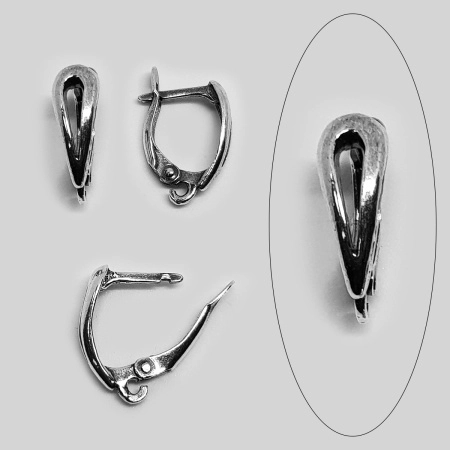 Швензы закрытые, 17х5.5мм, с английским замком, Капля полая, базовый материал - латунь, посеребренные с чернением, пара