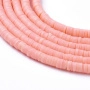 <p>Плоские круглые бусины - чипсы (диски, рондели heishi) ручной работы из полимерной глины (пластики). Бусины могут немного отличаться по форме и размеру. Оттенок может отличаться от фотографии. Цвет: персиково-розовый (лососевый). Бусины довольно мягкие, гибкие, напоминают каучук. Цена за низку длиной около 43 см, около 350-400 бусин.</p>