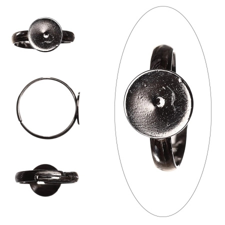 Основа для кольца, регулируемого размера, с платформой 10мм, базовый материал - латунь, вороненая сталь, 1 шт.