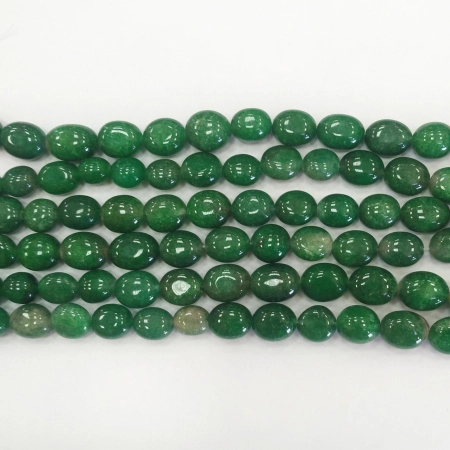 Бусины каменные, жадеит зеленый, овальной формы, 6х5х3-11х8х6мм, 25 шт., низка