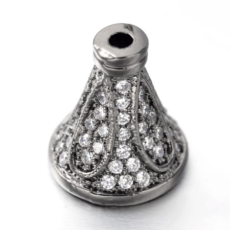 Конус, 11х10мм (внутренний размер 9мм), Milano, Изящный с фианитами, базовый материал - латунь, вороненая сталь, 1 шт. Конус, 11х10мм (внутренний размер 9мм), Milano, Изящный с фианитами, базовый материал - латунь, вороненая сталь, 1 шт.