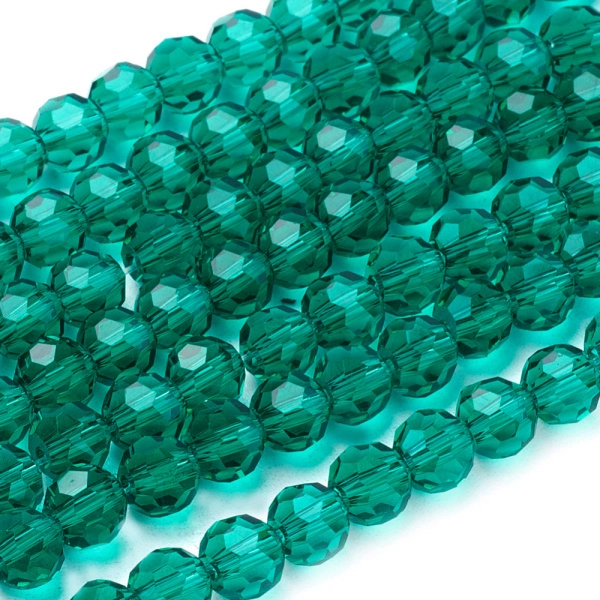 Бусины стеклянные, 6мм, граненые, изумрудные, 90 шт., низка <p>Бюджетные бусины из стекла с довольно крупными гранями. Цвет морской волны. Оттенок может отличаться от фотографии и в разных поставках. Бусины могут немного отличаться по форме и размеру. Цена за 1 низку, около 90 бусин (низки формируются без проверки каждой бусины на дефекты).</p>