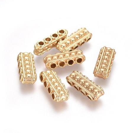 Разделитель, 19.4х7.4х5мм, с геометрическим узором, на 4 отверстия, базовый материал - цинковый сплав, цвет приглушенное золото, 2 шт.