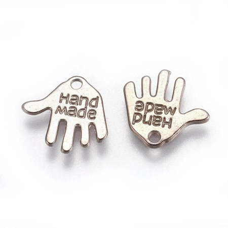 <p>Двусторонняя металлическая подвеска ладошка hand made (ручная работа) под античное серебро. На фотографии показана лицевая и тыльная стороны. Оттенок может отличаться от фотографии и в разных поставках. Цена за 50 шт.</p>