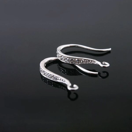 Швензы открытые, 16х2.5мм, Корея, с фианитами, базовый материал - латунь, родий, пара