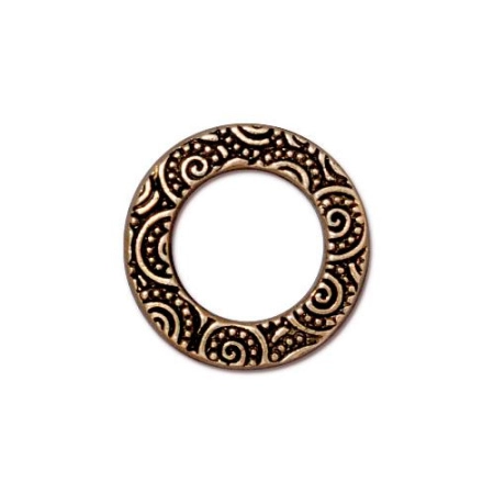 Коннектор, 16мм, TierraCast, кольцо со спиральным узором, базовый материал - оловянный сплав, позолоченное с чернением, 1 шт.