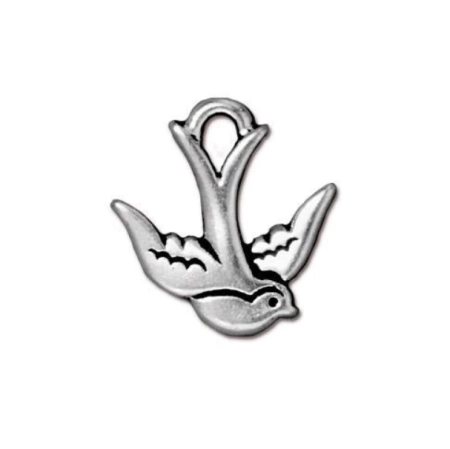Подвеска, 17х16.5х2.5мм, TierraCast, ласточка, базовый материал - оловянный сплав, посеребренная с чернением, 1 шт.