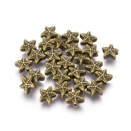Бусина металлическая, 10.5х9х5мм, морская звезда, базовый материал - цинковый сплав, бронзового цвета, 10 грамм