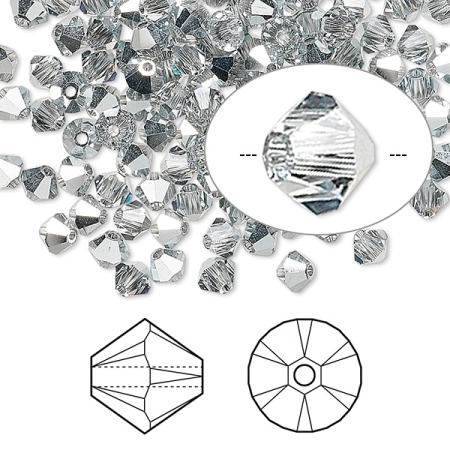 Бусина Swarovski, 4мм, Биконус (#5328), прозрачный с металлизированными гранями (цвет 001CAL), 10 шт. Бусина Swarovski, 4мм, Биконус (#5328), прозрачный с металлизированными гранями (цвет 001CAL), 10 шт.