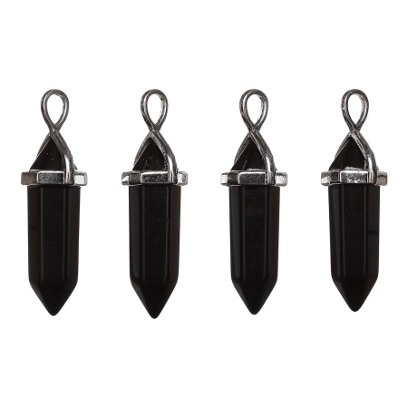 Подвеска каменная, 40х13х11мм, в форме кристалла, базовый материал - камень, агат черный с держателем стального цвета, 1 шт.