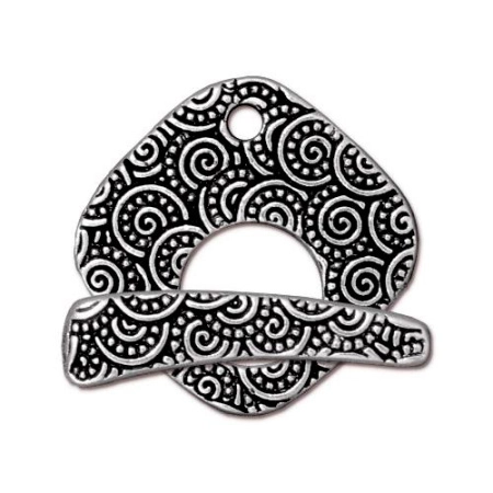 Застежка, 24мм, TierraCast, тогл, ромб со спиральным узором, базовый материал - оловянный сплав, посеребренный с чернением, 1 шт.