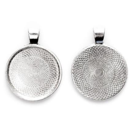 Рамка для кабошона, 37х28.5мм (внутренний размер 25мм), круглая, базовый материал - цинковый сплав, стиль тибетское серебро, 2 шт.