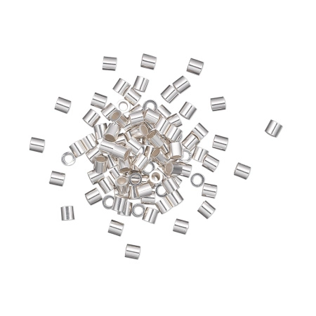 Кримпы, 2х2мм, TierraCast, трубочки, базовый материал - латунь, посеребренные, 20 шт.