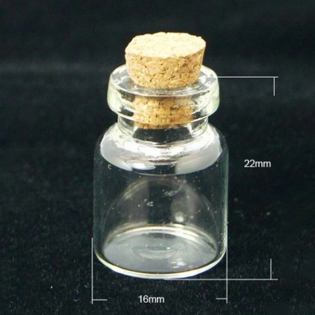Бутылочка для декорирования, 22х15мм, базовый материал - стекло, стеклянная с пробкой, 1 шт.