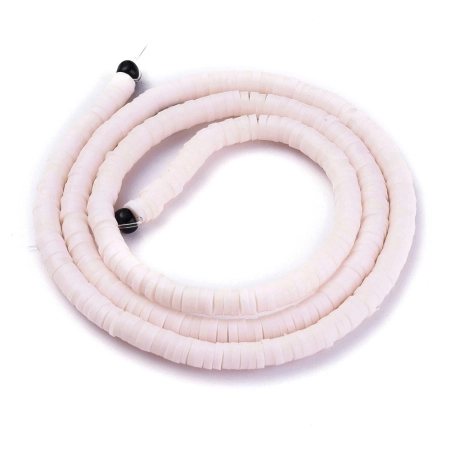 <p>Плоские круглые бусины - чипсы (диски, рондели heishi) ручной работы из полимерной глины (пластики). Бусины могут немного отличаться по форме и размеру. Оттенок может отличаться от фотографии. Цвет: светло-розовый. Бусины довольно мягкие, гибкие, напоминают каучук. Цена за низку длиной около 43 см, около 350-400 бусин.</p>