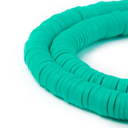 <p>Плоские круглые бусины - чипсы (диски, рондели heishi) ручной работы из полимерной глины (пластики). Бусины могут немного отличаться по форме и размеру. Оттенок может отличаться от фотографии. Бусины довольно мягкие, гибкие, напоминают каучук. Цвет: бирюзово-голубой. Цена за низку длиной около 43 см, около 350-400 бусин.</p>