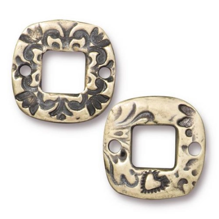 Коннектор, 15х15мм, TierraCast, квадратный, Флора, базовый материал - оловянный сплав, бронзовый с чернением, 2 шт.