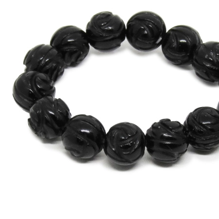 Бусины каменные, агат, черный резной, 10мм, 20 шт., низка